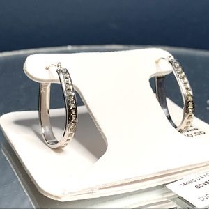 14K White Gold Diamond Accent Oval Earrings